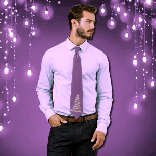 Modern Xmas tree in golden and purple Tie
