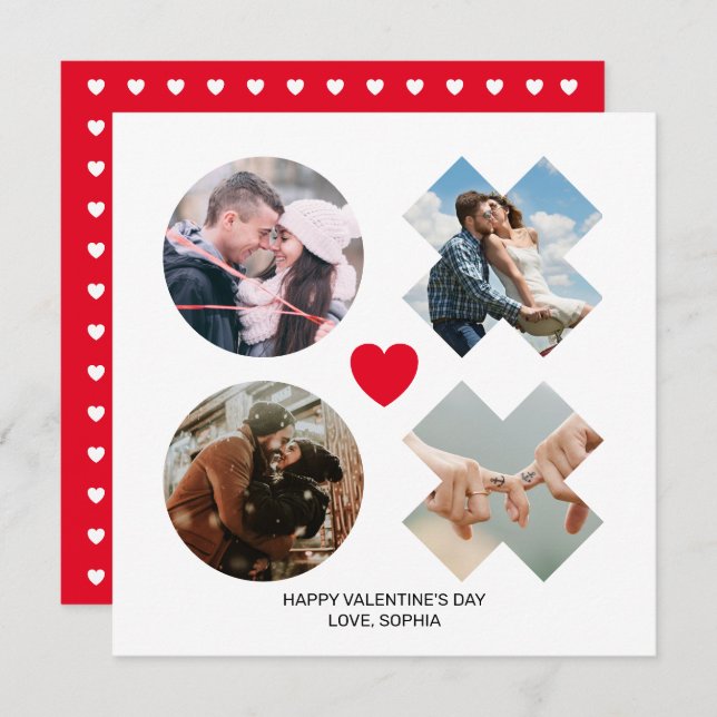 Modern xoxo 4 Photo Collage red love kisses heart  Holiday Card (Front/Back)