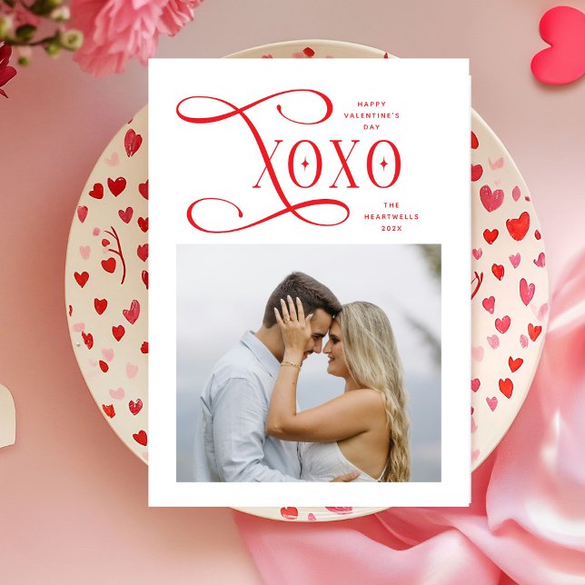 Modern XOXO Couples Photo Happy Valentines Day Holiday Card (Creator Uploaded)