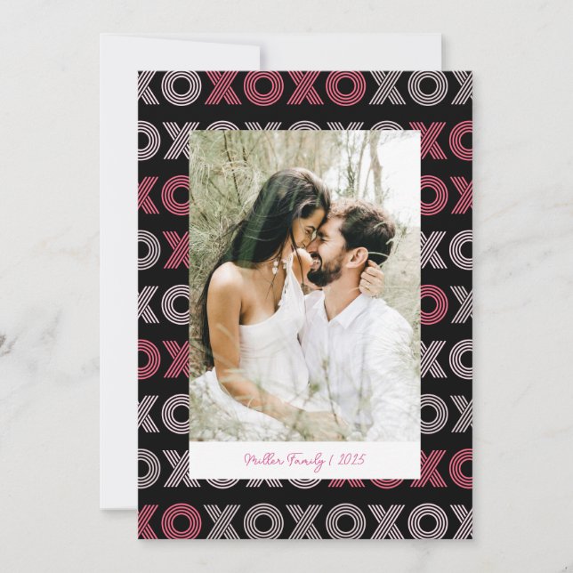 Modern XOXO Family Photo Valentine Holiday Card (Front)