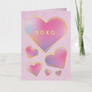 Modern XOXO Gradient Hearts Valentine's Day Foil Greeting Card