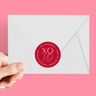 Modern XOXO Red and Pink Return Address Classic Round Sticker
