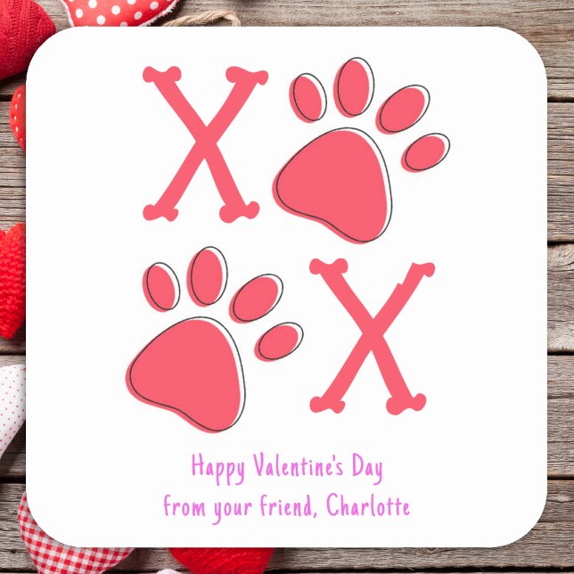 Modern XOXO Valentines Day Dog Lover Pet Photo Square Sticker (Creator Uploaded)