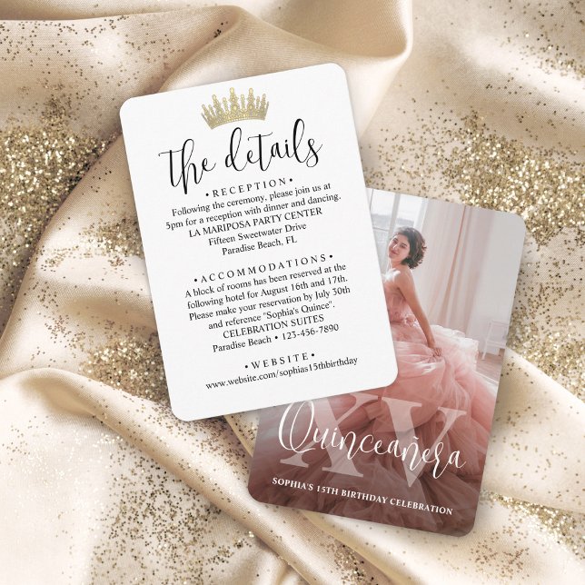 Modern XV Quinceañera Photo 15th Birthday Details Enclosure Card (Creator Uploaded)