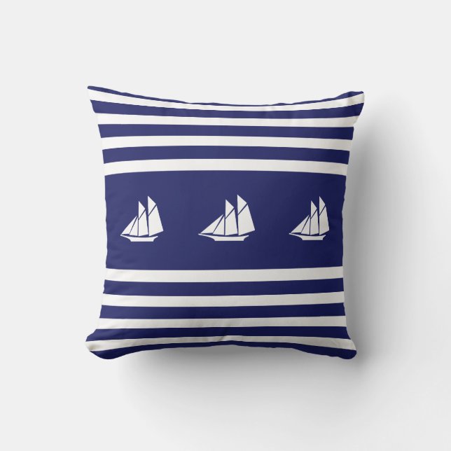 Modern Yachts on Blue & White Striped Cushion (Front)