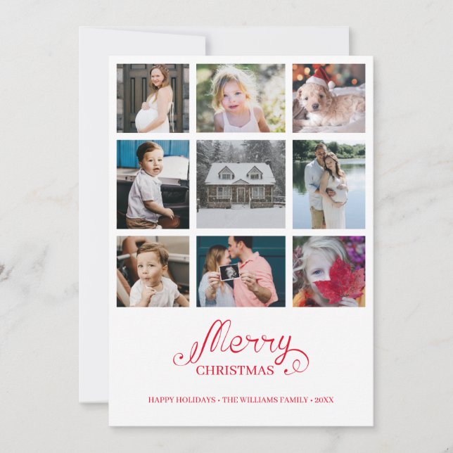 Modern Year in Review 9 Photo Collage Holiday Card (Front)