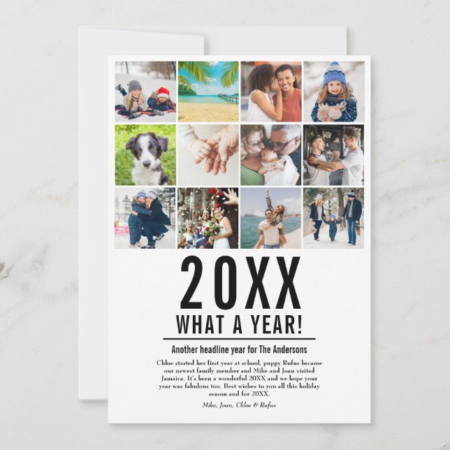 Modern Year In Review Photo Collage What A Year Holiday Card (Front)