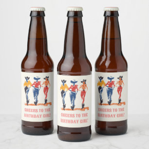 Modern Yeehaw Cowgirl Birthday Party Custom Beer Bottle Label