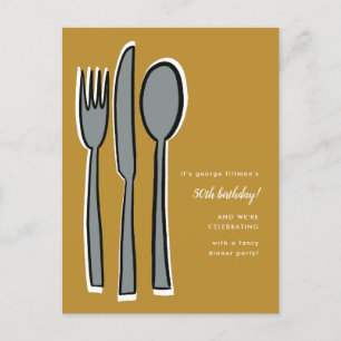 Modern Yellow 50th Birthday Dinner Party Announcement Postcard