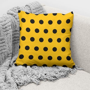 Modern Yellow And Black Polka Dots Pattern Cushion