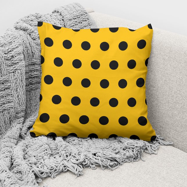 Modern Yellow And Black Polka Dots Pattern Cushion (Creator Uploaded)