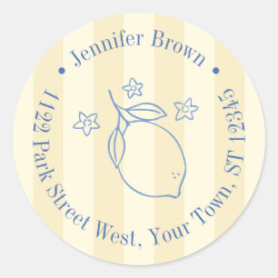 Modern Yellow And Blue Lemon Bridal Shower Classic Round Sticker