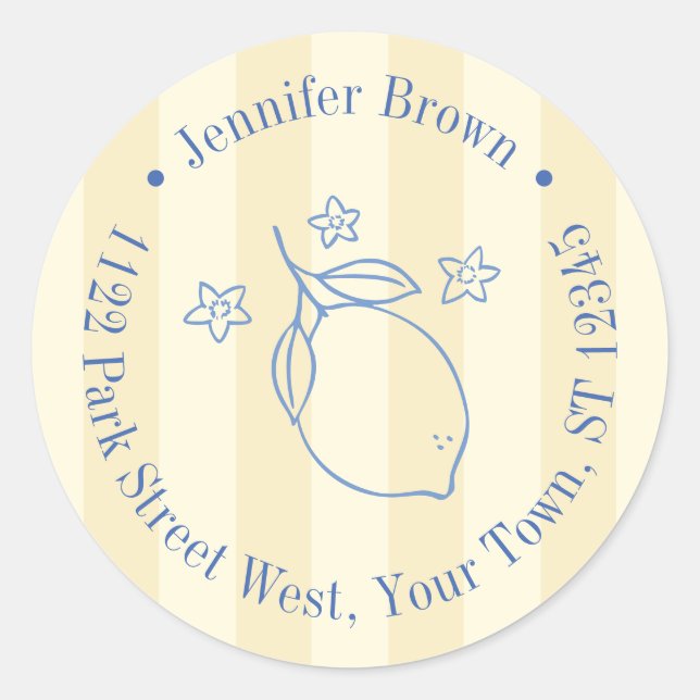 Modern Yellow And Blue Lemon Bridal Shower Classic Round Sticker (Front)