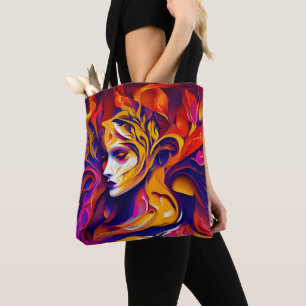 Modern Yellow and Burgundy Abstract Face Painting Tote Bag