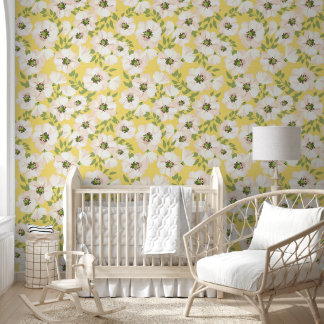 Modern Yellow and Green Flower Pattern Wallpaper