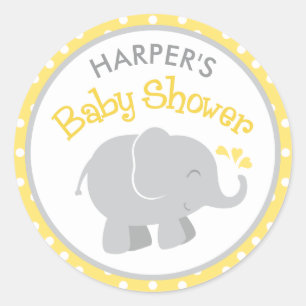 Modern Yellow and Grey Elephant Baby Shower Classic Round Sticker