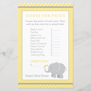 Modern Yellow and Grey Elephant Baby Shower Game