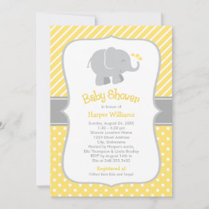 Modern Yellow and Grey Elephant Baby Shower Invitation