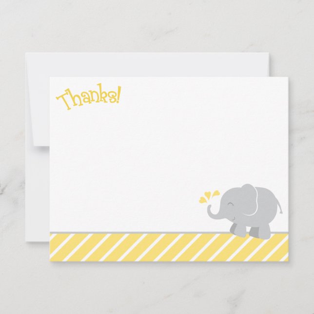 Modern Yellow and Grey Elephant Baby Shower Note Card (Front)