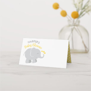 Modern Yellow and Grey Elephant Baby Shower Place Card