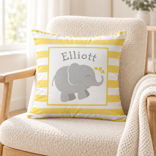 Modern Yellow and Grey Elephant Monogram Cushion