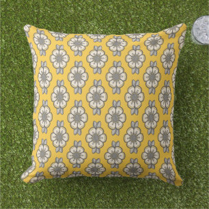 Modern Yellow and Grey Flower  Cushion