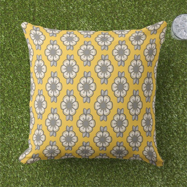 Modern Yellow and Grey Flower  Cushion (Grass)