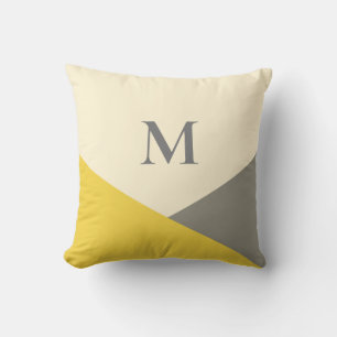 Modern Yellow and Grey Geometric Monogram Throw Pi Cushion