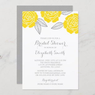 Modern Yellow and Grey Rose Bridal Shower Invitation