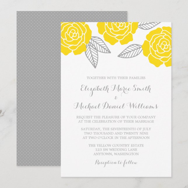 Modern Yellow and Grey Rose Wedding Invitation (Front/Back)