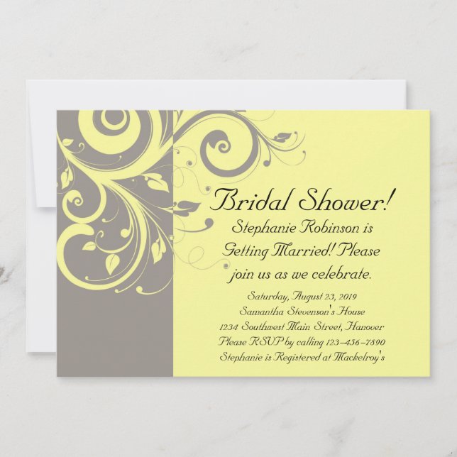 Modern Yellow and Grey Swirl Wedding Invitation (Front)
