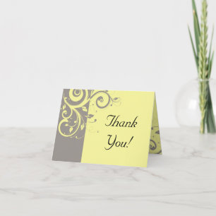 Modern Yellow and Grey Swirl Wedding Thank You Card