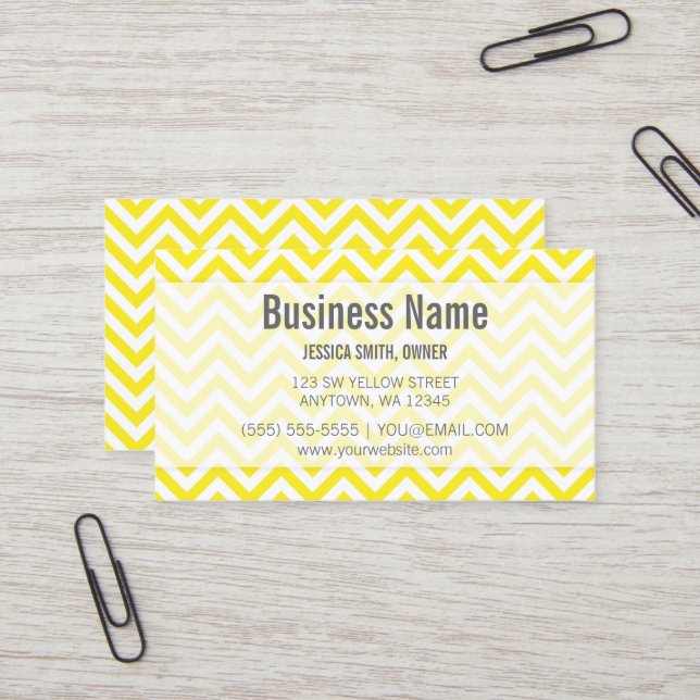 Modern Yellow and White Chevron Pattern Business Card (Front/Back In Situ)