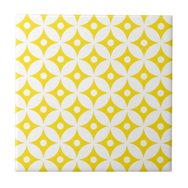 Modern Yellow and White Circle Polka Dots Pattern Tile (Front)