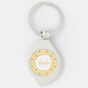 Modern Yellow and White Geometric Monogrammed Name Key Ring
