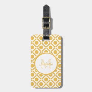Modern Yellow and White Geometric Monogrammed Name Luggage Tag