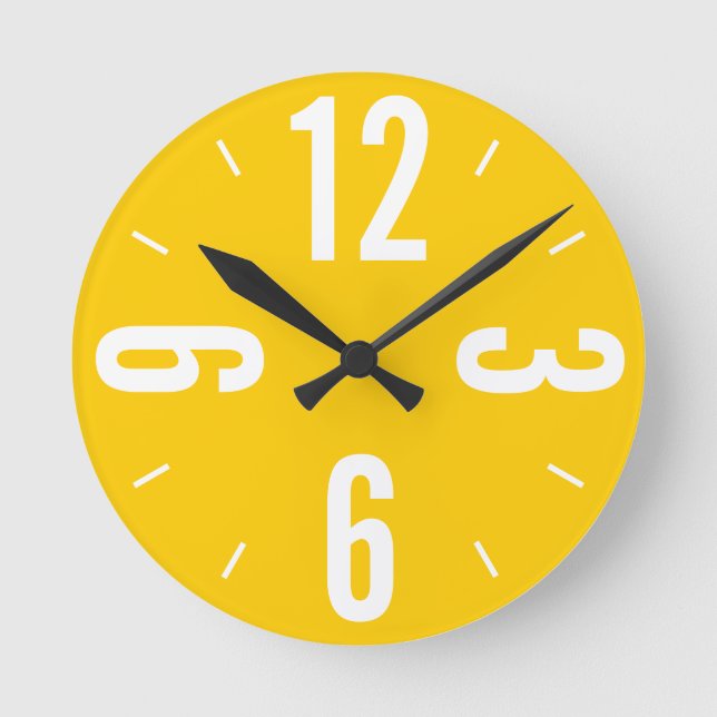 Modern yellow and white large numbers round clock (Front)