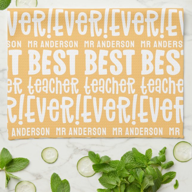 Modern yellow best teacher typography gift tea towel (Folded)