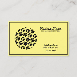 Modern Yellow & Black Circle Paw Print Dog Walker Business Card