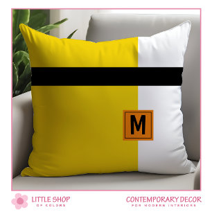 Modern Yellow Black Colour Block Monogrammed Cushion