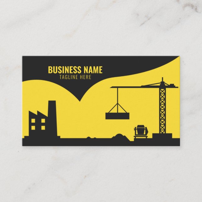 Modern Yellow & Black Construction Site Silhouette Business Card (Front)