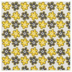 Modern Yellow Black Floral Pattern Fabric