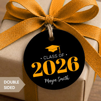 Modern Yellow Black Graduation Favour Tags