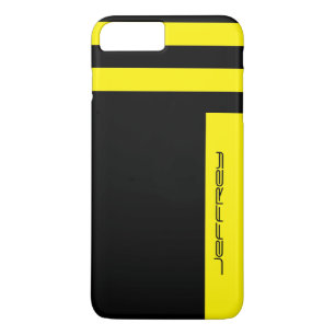 Modern Yellow & Black Minimalist Stripe, Name iPhone 8 Plus/7 Plus Case