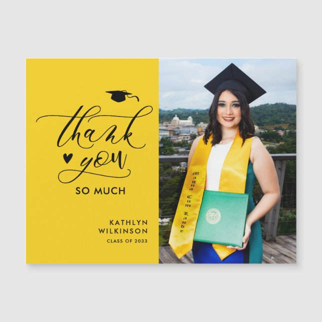 Modern Yellow Black Script Graduation Thank You (Front)
