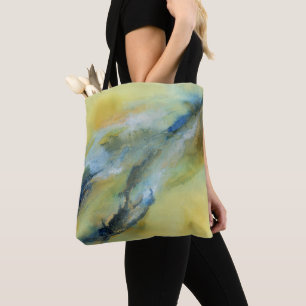 Modern Yellow Blue Abstract Marble Art Tote Bag
