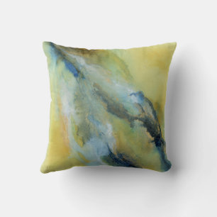 Modern Yellow Blue Abstract Marble Pattern Cushion