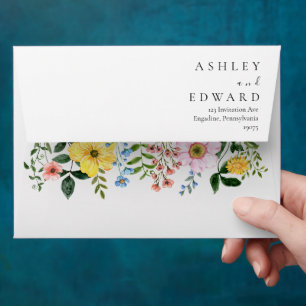Modern Yellow Blue Pink Spring Floral Wedding Envelope