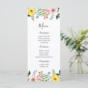 Modern Yellow Blue Pink Spring Floral Wedding Menu