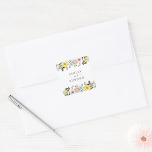 Modern Yellow Blue Pink Spring Floral Wedding Square Sticker